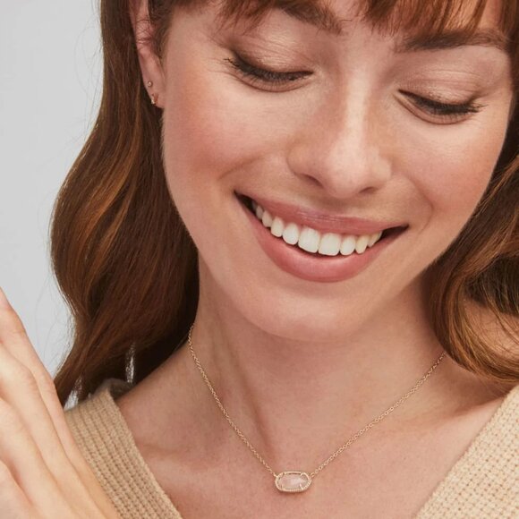 Kendra Scott Elisa Rose Quartz Pendant Necklace14k Gold-Plated  Like New - Picture 7 of 7